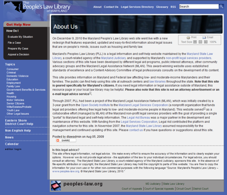 Clip de la captura de pantalla de la portada del sitio People's Law, 30 de diciembre de 2010