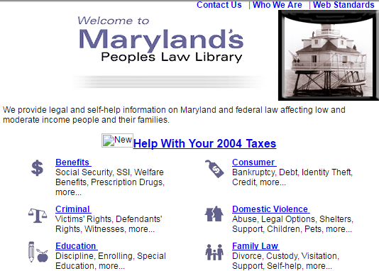 Clip from screenshot of front page of People's Law site, February 4, 2005