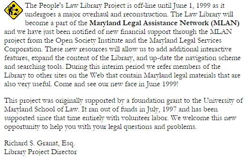 Clip from screenshot of front page of People's Law site, March 2, 1997