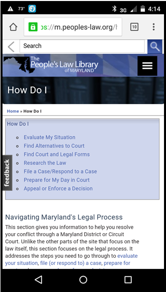 Clip from mobile screenshot of People's Law site, 2016